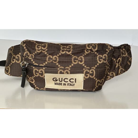 Gucci Maxi GG Logo BrownNylon Belt Bag 767934 Italy New - Picture 2 of 14